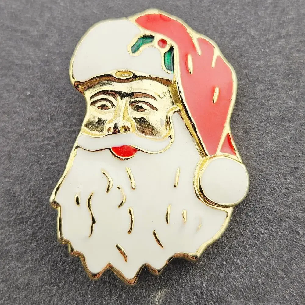 Vintage Santa Clause Large Brooch Pin Christmas Festive Holiday Party Accessory